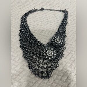 Bold Black and Silver Floral Necklace